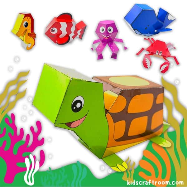 3D Ocean Animal Crafts For Kids (Free Printable)