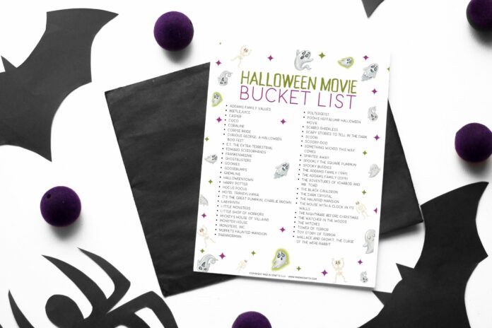 Halloween movie bucket list printable near bats and spiders