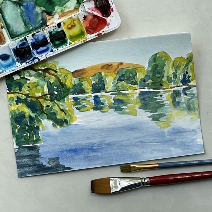 Paint an easy watercolor lake scene step-by-step