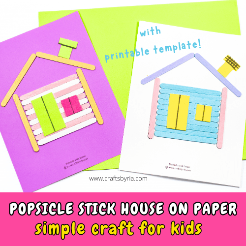 Simple popsicle stick house on paper | Printabe template