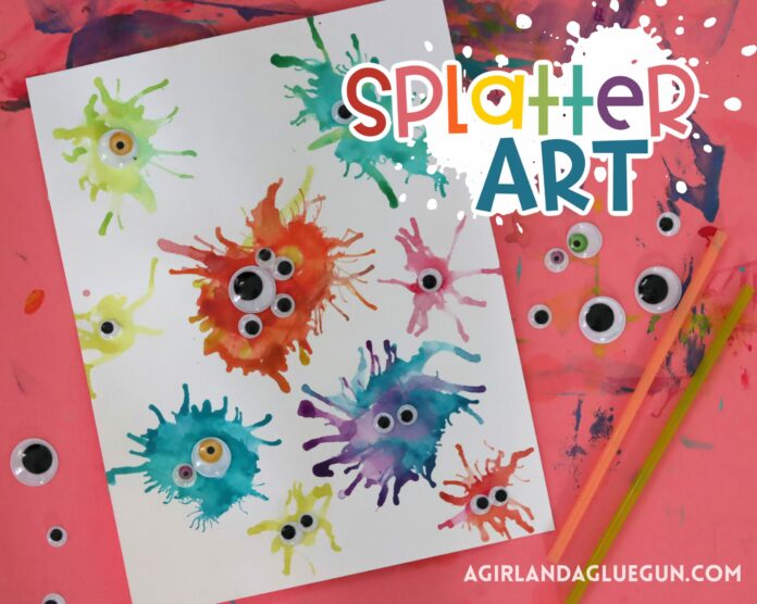 Splatter art- kids craft - A girl and a glue gun