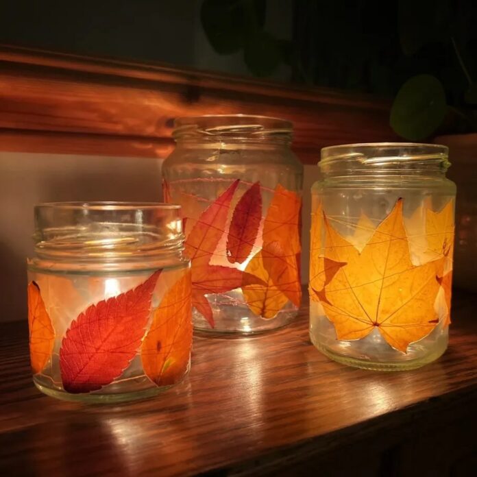 Mason Jar Autumn Leaf Lanterns